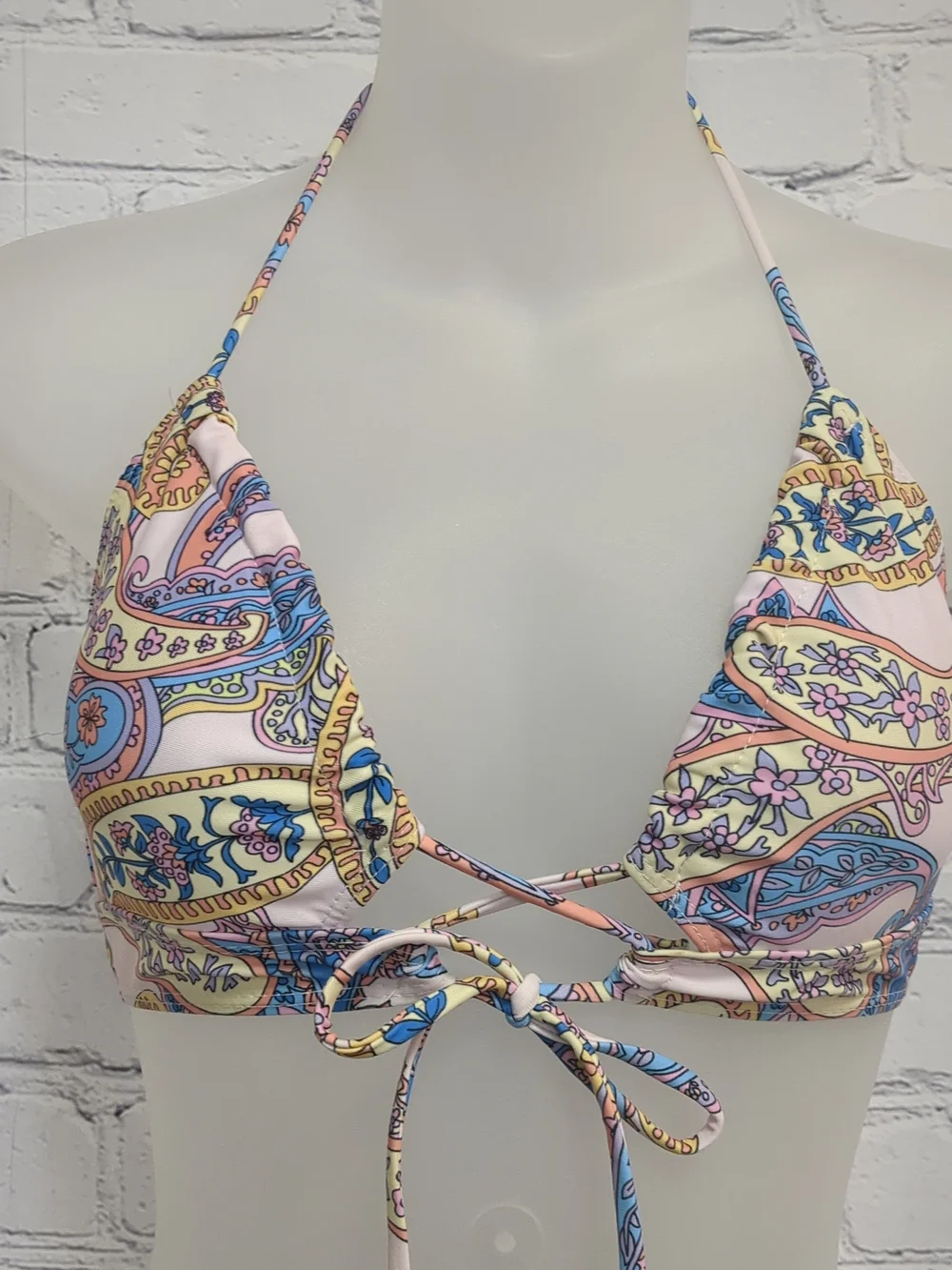 Paisley Print Triangle String Bikini - Pink, Blue & Yellow